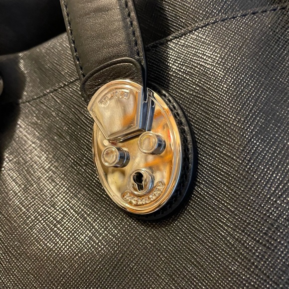 TUMI Black Tote Satchel Bag Double Handle Handbag w Key Lock - Picture 13 of 16